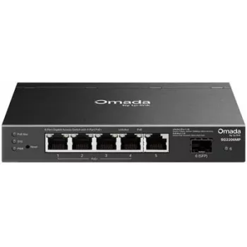 Przełącznik sieciowy TP‑LINK SG2206MP L2 Gigabit Ethernet PoE 5‑portowy (5x Gigabit, 1x SFP, PoE+ 4 porty, budżet 63W)