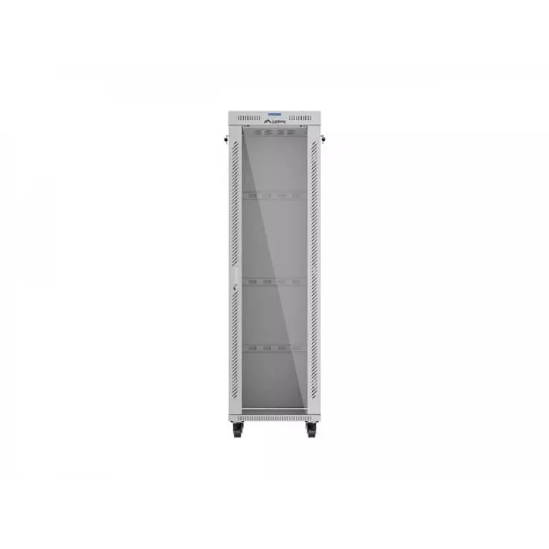 Stojąca szafa rack 19 cali 42U LANBERG 600×600 mm szara z drzwiami szklanymi i LCD (płaski Pack)
