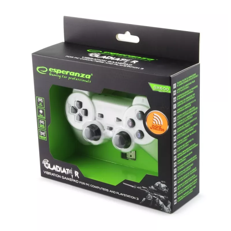 Kontroler do gier Esperanza EGG108W Czarno-Biały, RF Gamepad Analogowy/Cyfrowy PC, PlayStation 3