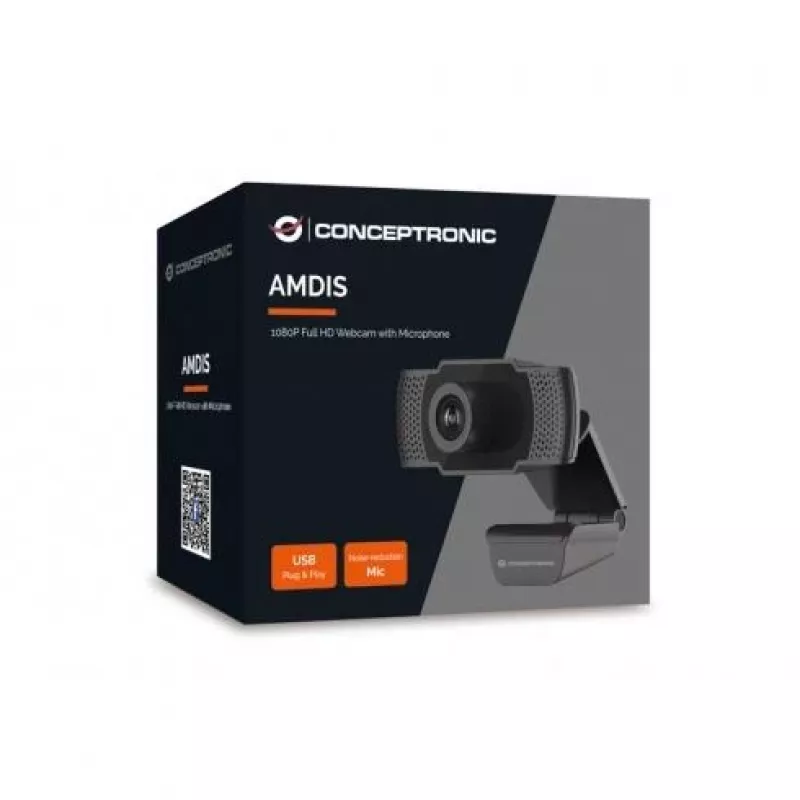 Conceptronic AMDIS 1080P Full HD Webcam with Microphone, 2 MP, 1920 x 1080 pixels, Full HD, 30 fps, H.264, M-JPEG, YUV, 90°