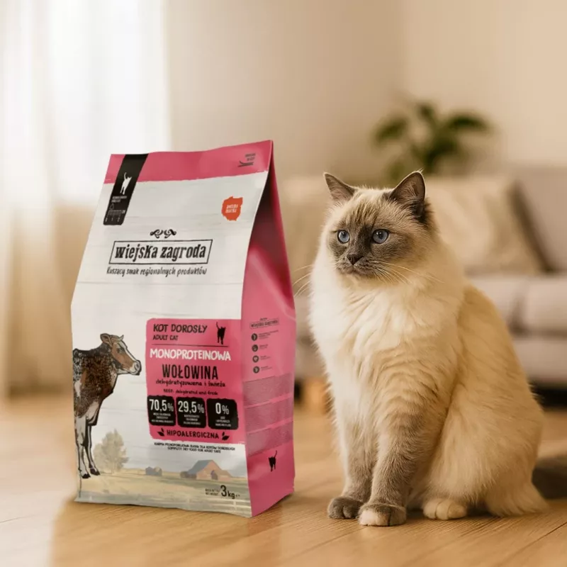 WIEJSKA ZAGRODA Monoprotein Beef - sucha karma dla kota - 3kg