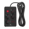 Listwa zasilająca MACLEAN MCE393 B — 4 gniazda, 3×USB, 110–240 V, 2500 W, kabel 3 m, czarna