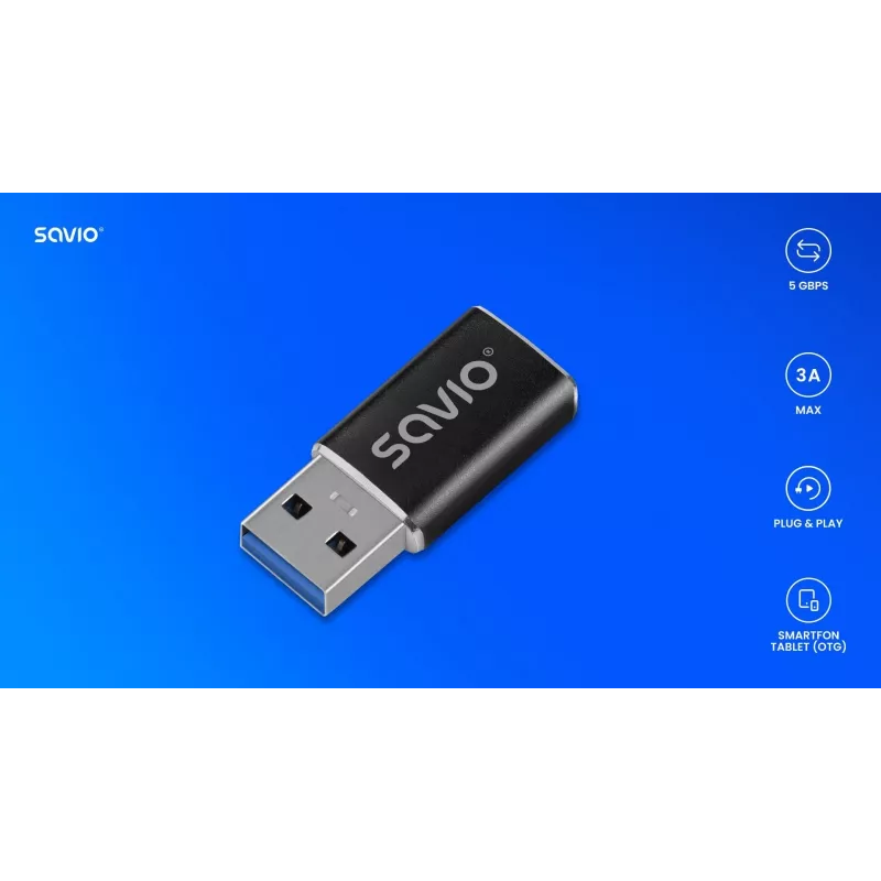 Savio AK-81 Adapter kabla wideo USB-C na USB-A Czarny