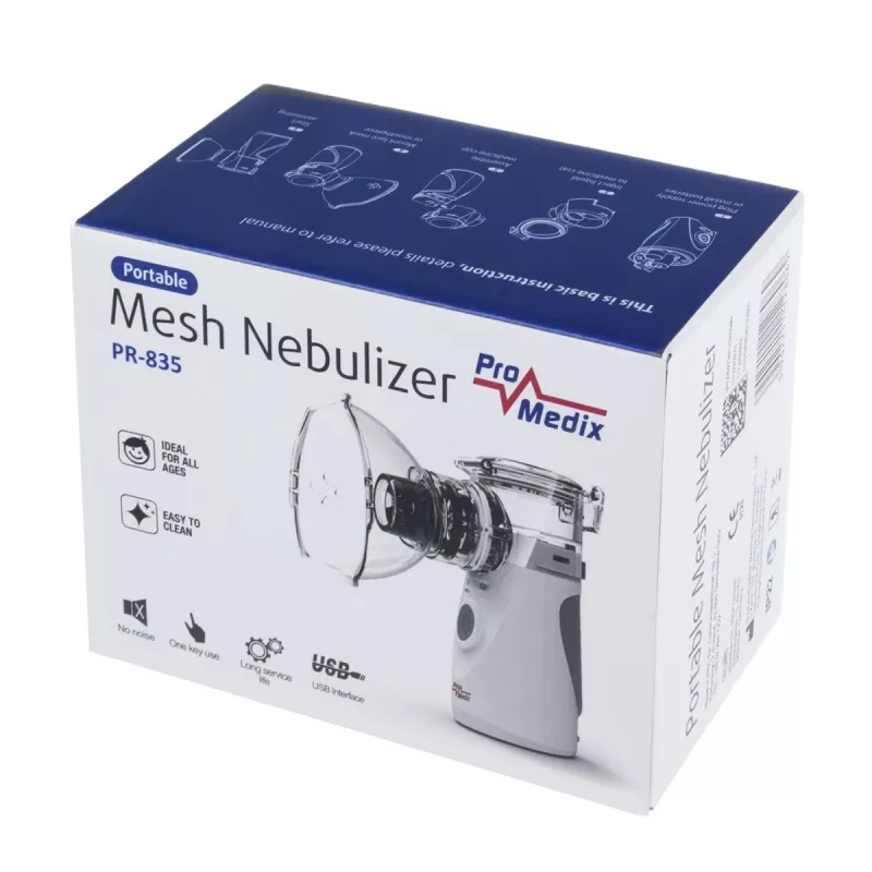 Przenośny inhalator siateczkowy ProMedix PR-835 nebulizator USB, zasilany bateriami nebulizator przenośny