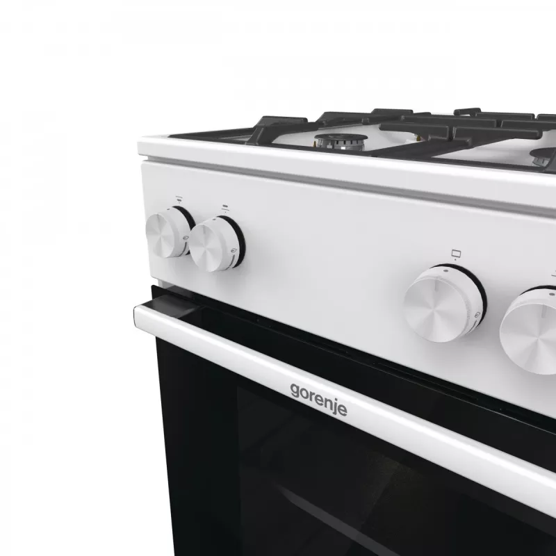 Wolnostojąca kuchenka gazowa z piekarnikiem Gorenje GG5A10WFFM — płyta 4-palnikowa, piekarnik 70 L, emaliowany blat, biały