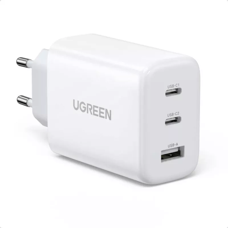 Ładowarka sieciowa UGREEN CD275 2× USB Type-C 65W biała — podwójne USB-C szybkie ładowanie 65 W, wejście 100–240 V
