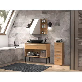 Szafka łazienkowa Top e Shop NEL V DDS ARTISAN — wolnostojąca, rama w kolorze dębu, 3 półki, 300×300×850 mm