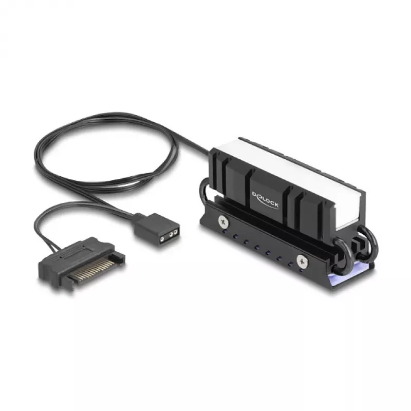 Radiator DELOCK 18460 do SSD M.2 2280 — aluminium/miedź, RGB 5V, czarny