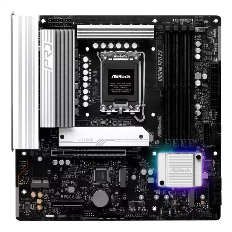 Płyta główna ASROCK B860M Pro RS — Intel B860, LGA 1851, micro ATX, DDR5, 4× DIMM, 2.5Gb LAN, 1×PCIe5 x16