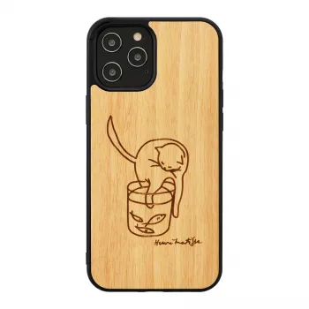 Etui ochronne man and wood na iPhone 12 Pro Max — wzór kota z czerwoną rybą