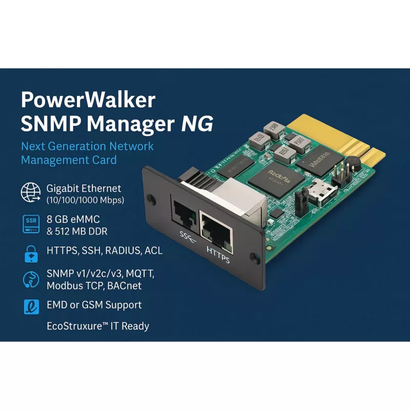 Menedżer sieciowy SNMP PowerWalker Bluewalker 10131023 — scentralizowane zarządzanie UPS przez SNMP