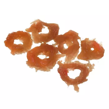 Przysmaki dla psa PETITTO Miękkie pierścienie z kurczaka 500 g — miękka przekąska z kurczaka, opakowanie 500 g, białko 40%, wilgotność 23%