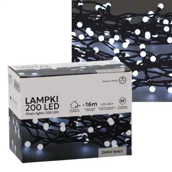Łańcuch świetlny LED Extralink 200 żarówek zimna biel, średnica 3+ mm, długość 16 m
