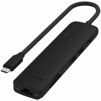 Satechi 7-w-1 USB-C Slim Multiport Adapter Ethernet (USB-C PD, 2x USB-A, HDMI 4K, Ethernet, czytnik kart micro/SD) (Czarny)