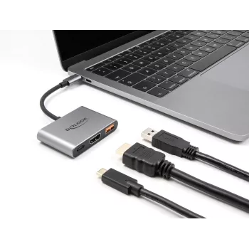 DeLOCK 61071 adapter kabla wideo 0,1 m USB Type-C USB Type-C USB Type-A HDMI Szary