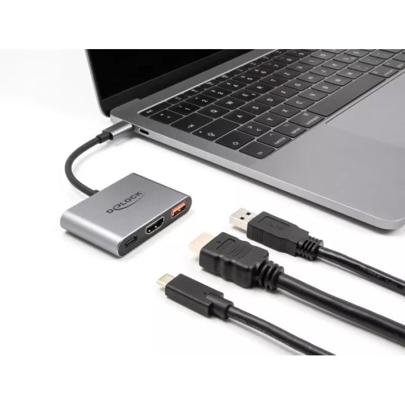 DeLOCK 61071 adapter kabla wideo 0,1 m USB Type-C USB Type-C USB Type-A HDMI Szary