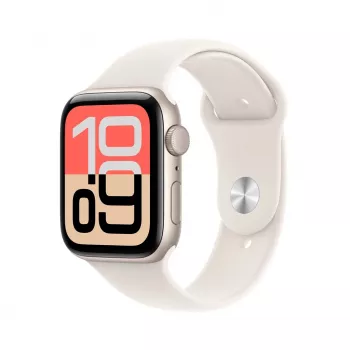 Apple Watch SE (3. generacji) SE 3 GPS 44mm Koperta ze stali nierdzewnej w kolorze Starlight z paskiem Sport Band w kolorze Starlight - S/M