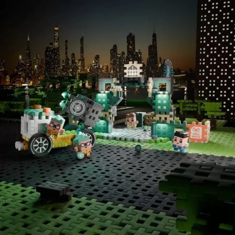 MARIOINEX Mini Waffle City Napad na Bank Klocki Budowlane, 148 elementów