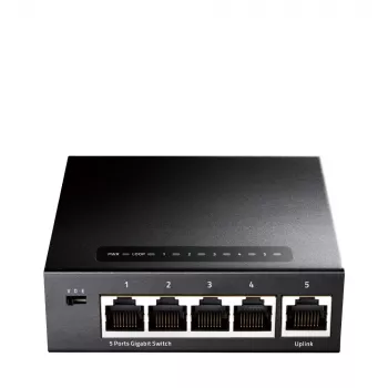 Przełącznik sieciowy Cudy GS105 — 5-portowy Gigabit Ethernet (10/100/1000), czarny, zasilanie 5 V DC w zestawie