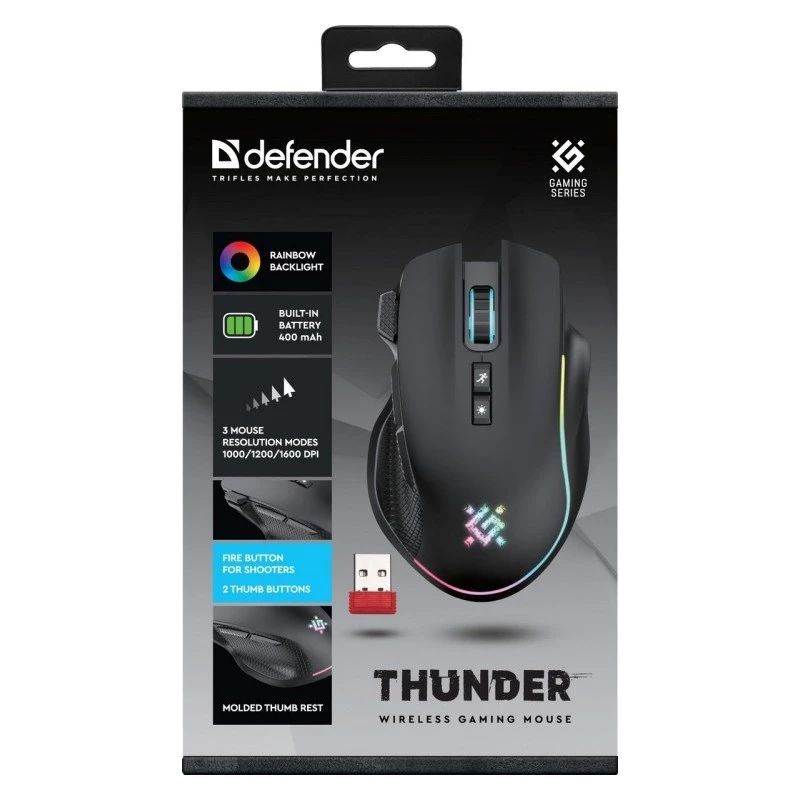 mysz DEFENDER GM-213 THUNDER RF 1600dpi 8P CZARNY