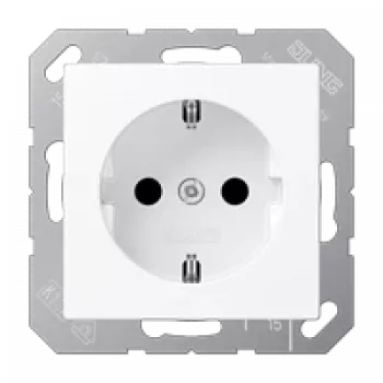 Gniazdo wtykowe typu F Jung A 1520 BF WWM, 16 A, 250 V, termoplastyczne, białe, 55×55 mm