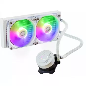 Zestaw chłodzenia cieczą Cooler Master MasterLiquid 240L Core ARGB biały — chłodnica 240 mm, wentylatory 120 mm, obsługa gniazd LGA1700/AM5/AM4 i starszych