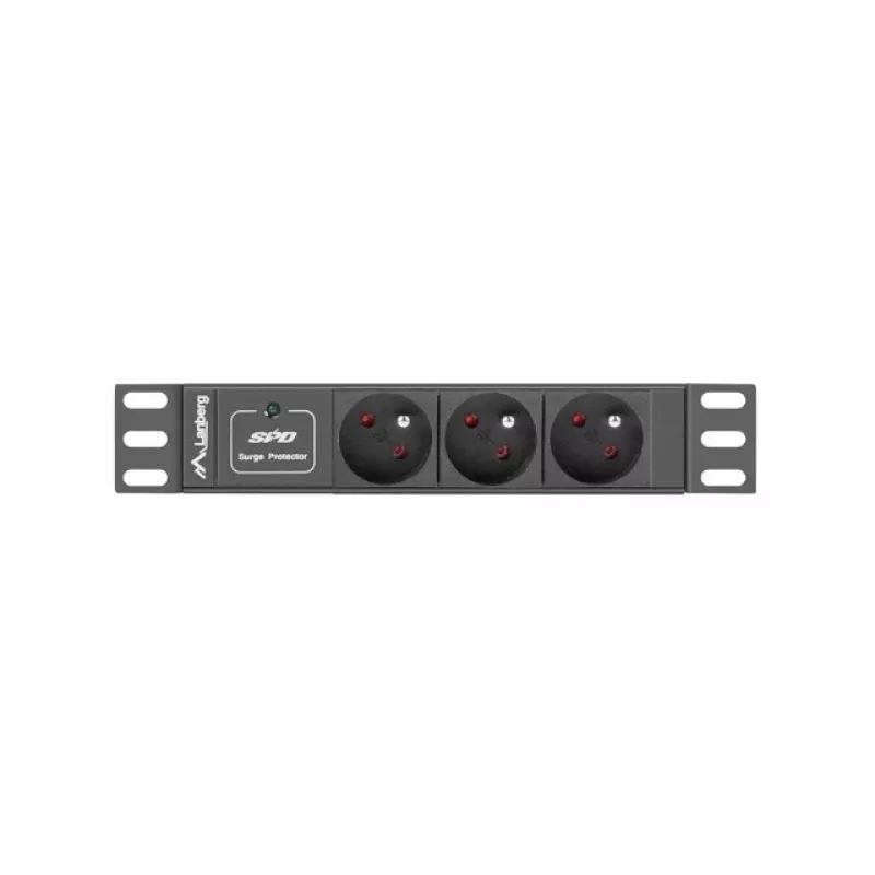Jednostka dystrybucji zasilania LANBERG PDU-03E-0200-BK — 1U, 3x gniazda typu E, 220–250 V, 16 A, kabel 2 m, czarna