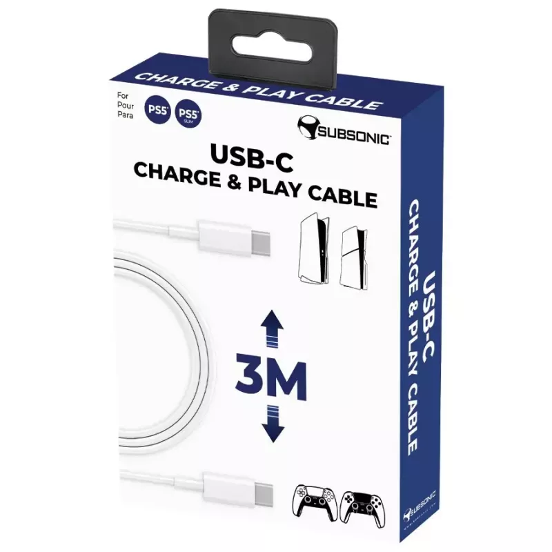 Kabel USB-C Charge and Play SUBSONIC SA5634 do PS5 — przewodowe ładowanie i transmisja danych