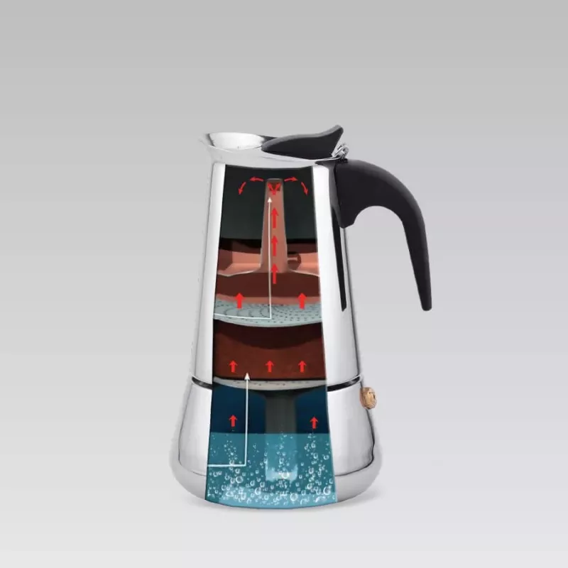 Moka pot Maestro MR-1660 0.2 L stal nierdzewna kawiarka, 4 filiżanki, czarna rączka