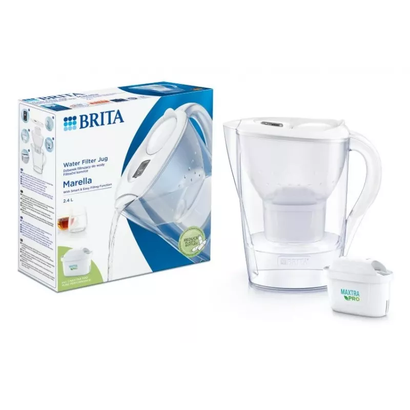 Dzbanek filtrujący wodę BRITA Marella z wkładem Maxtra Pro, zbiornik na wodę 2,4 l, biały, ergonomiczny uchwyt