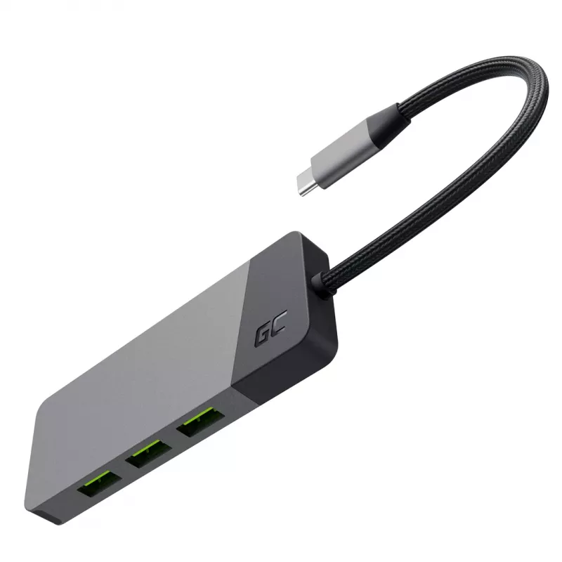 Hub USB Type‑C zielony Cell HUBGC01 — 7 portów: 3×USB‑A 3.2 Gen 1, 1×USB‑C 3.2 Gen 1, HDMI, czytnik microSD+SD — srebrny