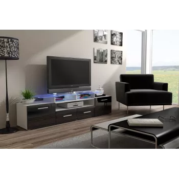 Cama stojak TV EVORA 200 biały/czarny połysk