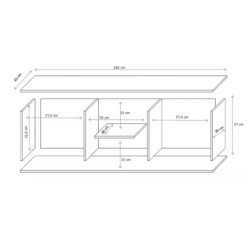 Szafka RTV Cama Meble SOHO 180x43x37 cm — blat w kolorze kaszmiru, czarna rama