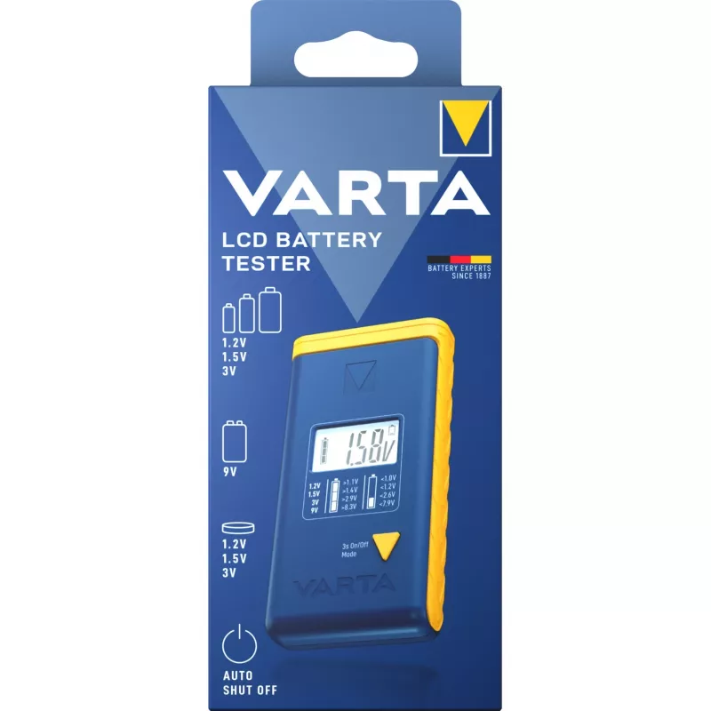 Tester baterii Varta 00893 101 111 LCD cyfrowy ręczny do AA AAA 9V i baterii pastylkowych