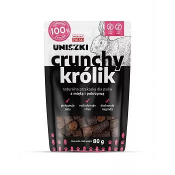 Przysmaki dla psa UNISZKI Crunchy Rabbit z miętą i pokrzywą 80 g — chrupiące przekąski z mięsa królika, mięty i pokrzywy