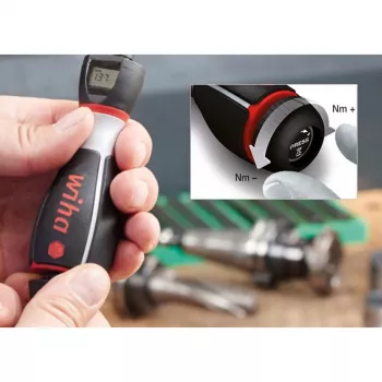 Ręczny wielobitowy wkrętak dynamometryczny Wiha 36888 — szerokość 40 mm, długość 134 mm, waga 373 g