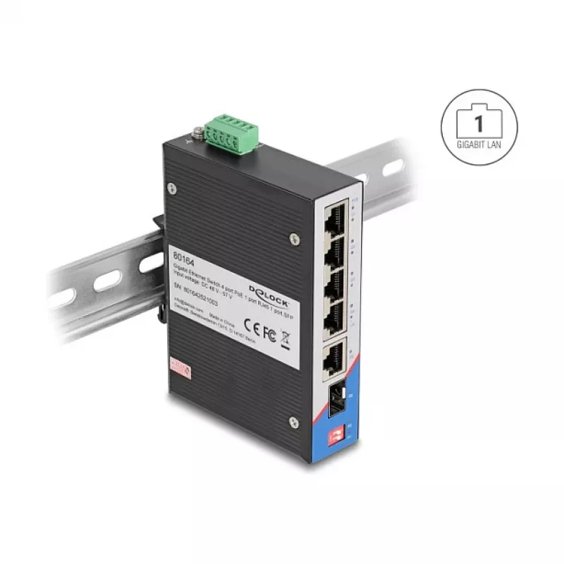 Przełącznik sieciowy DELOCK 80164 4-portowy Gigabit PoE z 1 portem uplink RJ45
