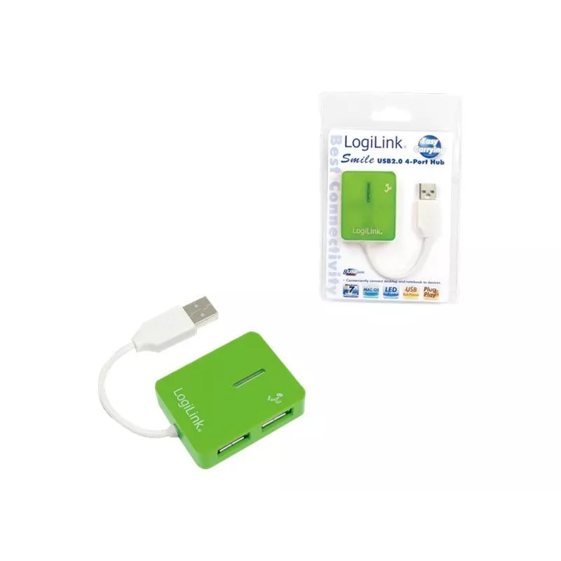 USB Hub LOGILINK UA0138 — 4-portowy hub USB 2.0, zielony, do 480 Mbit/s