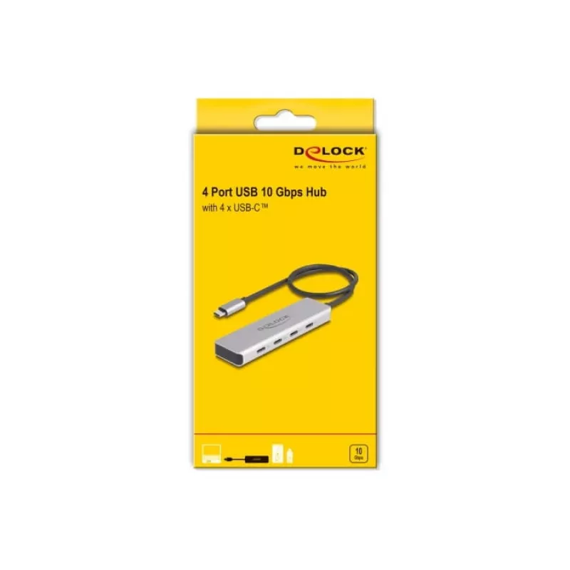 DeLOCK USB-C Hub 10 Gb/s 4 porty Aluminiowy Szary