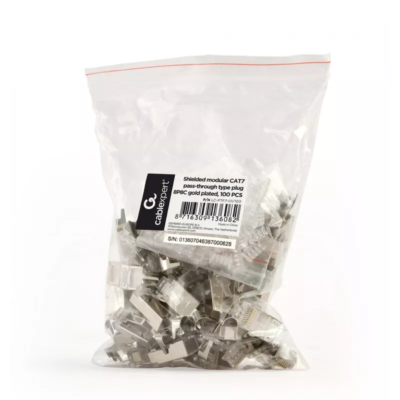 Złącza RJ45 GEMBIRD CAT7 8P8C pozłacane 15µ FTP/SFTP, opakowanie 100 szt.