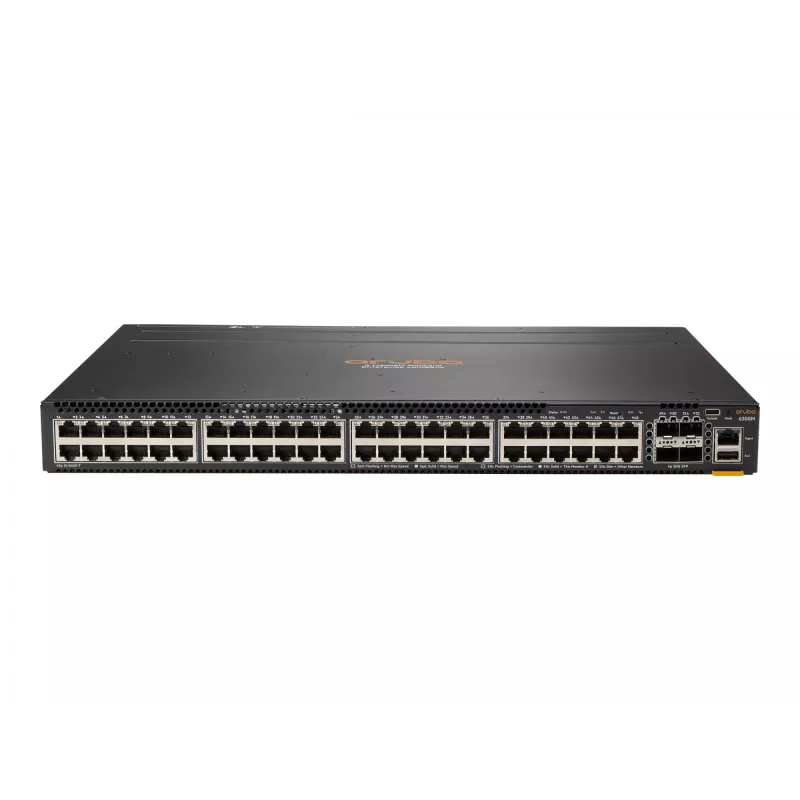 HPE - Aruba 6300M - Switch - L3 - zarządzany - 48 x 10/100/1000 (1 PoE+) + 4 x 1 Gigabit / 10 Gigabit / 25 Gigabit / 50 Gigabit SFP56 (Uplink / Stacking) Front i Side do Tylu