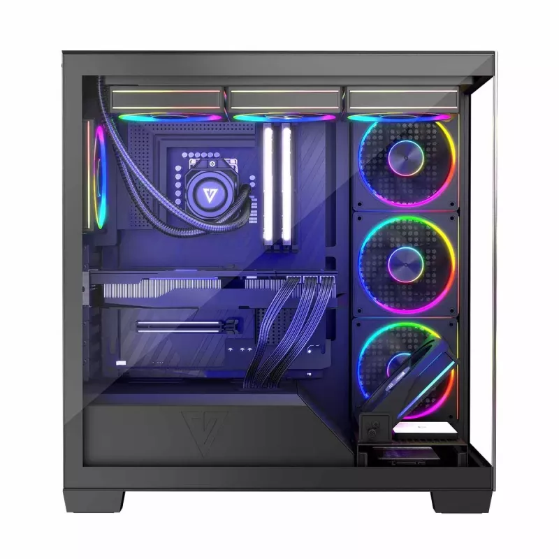 Obudowa PC MODECOM Volcano Stellar 5F ATX Midi Tower, szkło hartowane, 5 fabrycznie zamontowanych wentylatorów, USB‑C, obsługuje microATX/ATX, maks. GPU 420 mm, wysokość chłodzenia CPU 175 mm