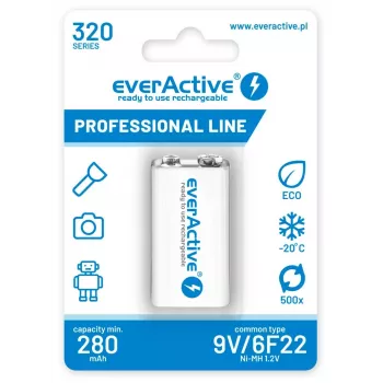Akumulator everActive EVHRL22-320 9V NiMH pryzmatyczny 8,4 V, 55 g, 48,5 mm