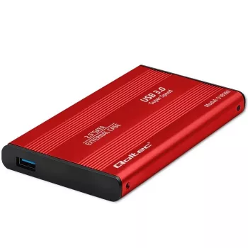 Obudowa HDD/SSD QOLTEC 51860 na dyski 2,5 cala SATA III, USB Type-A, 5 Gbit/s, aluminium, czerwona