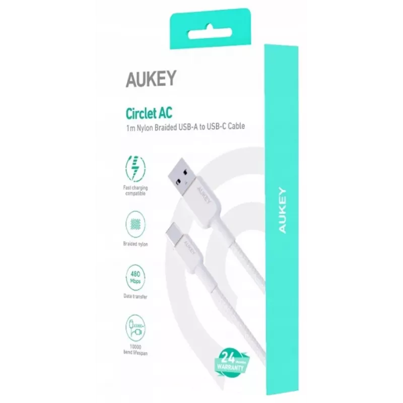 AUKEY CB-NAC1 Biały kabel nylonowy USB C - USB A