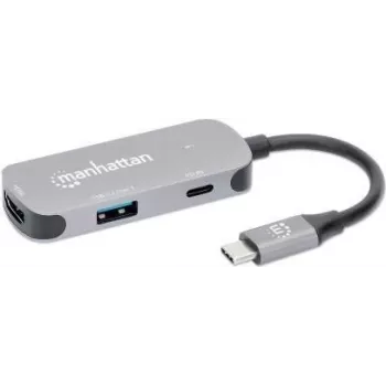 Manhattan 130707 Stacja dokująca do laptopa i replikator portów Przewodowy USB 3.2 Gen 1 (3.1 Gen 1) Type-C Aluminium (130707)