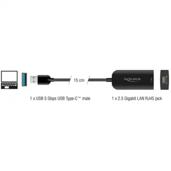 DeLOCK 66045 Adapter Kablowy USB 5 Gb/s Typ-A 2.5 Gigabit LAN RJ45 Czarny