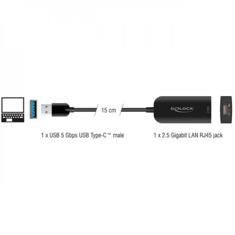 DeLOCK 66045 Adapter Kablowy USB 5 Gb/s Typ-A 2.5 Gigabit LAN RJ45 Czarny