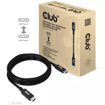 CLUB3D USB4 Gen3x2 Type-C dwukierunkowy kabel 8K60Hz, Dane 40Gbps, PD 240W(48V/5A) EPR M/M 2m / 6.56ft