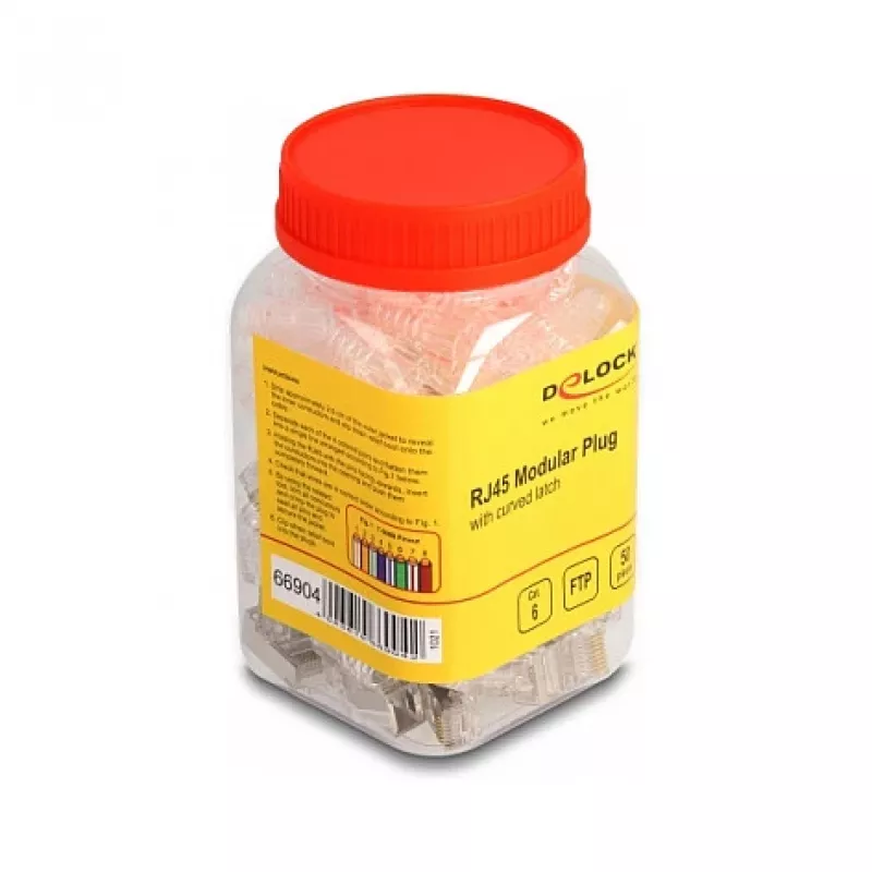 DeLOCK Wtyk modułowy RJ45 kat.6 z zakrzywioną zatrzaskiem i ochroną przed zginaniem 50 szt.